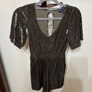 Juniors Olive Velvet V-Neck romper
